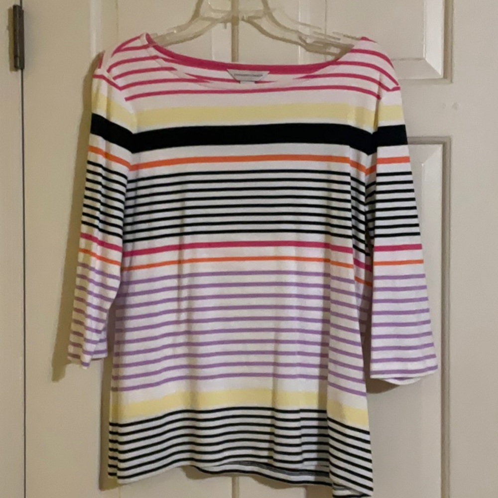 Christopher & Banks white & stripe large 3/4 sleeve top